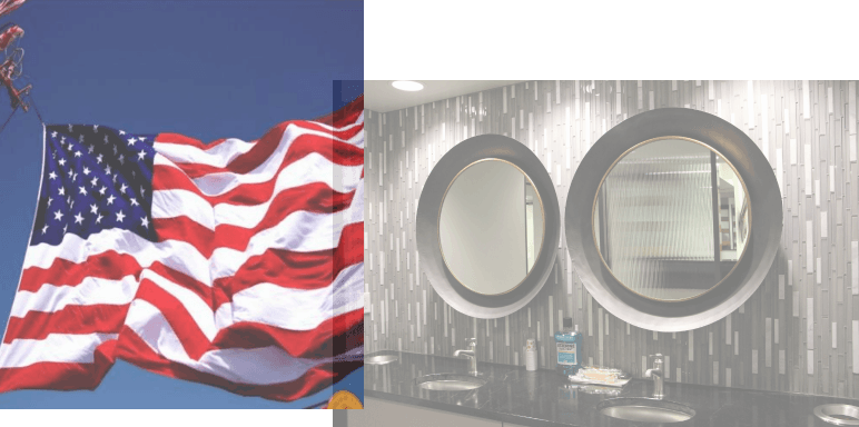 American flag photo next to photo of two mirrors in orthodontic office