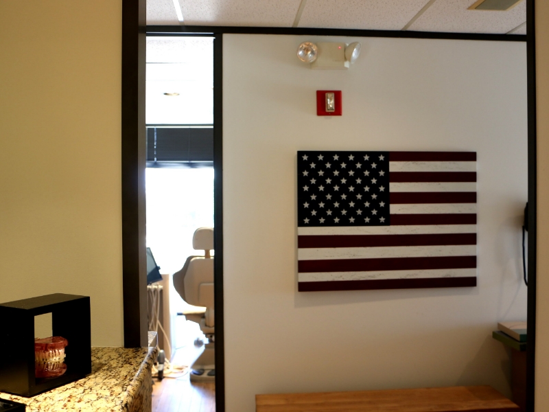 American flag on wall