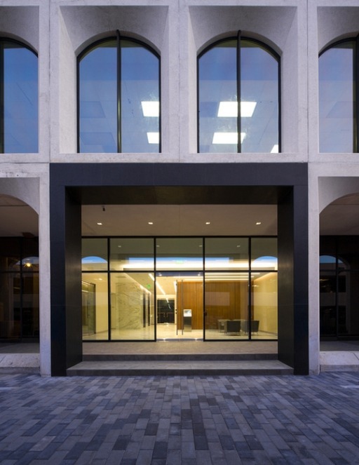 Front door of Buffalo Speedway orthodontic office building in Houston